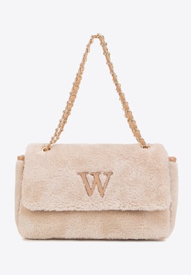 Wittchen Damen-Umhängetasche mit Fellbesatz, Creme, cremefarbenes Polyester