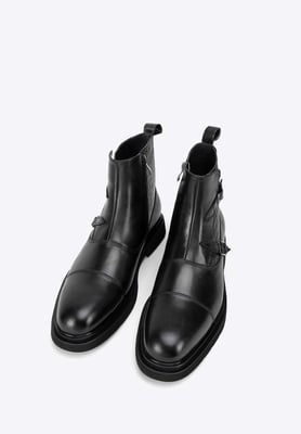 Wittchen Herren-Chelsea-Boots aus Leder mit Krokodilleder-Einsätzen, Schwarz