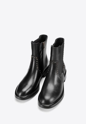 Wittchen Damen-Chelsea-Boots aus Leder mit Ziernieten, schwarz, Naturleder