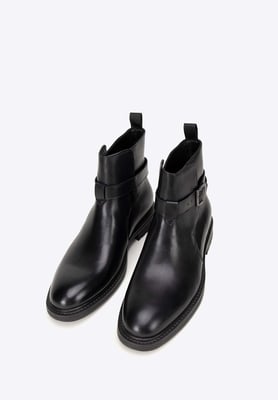 Wittchen Herren-Chelsea-Boots aus Leder mit Schnalle, Schwarz, Naturleder
