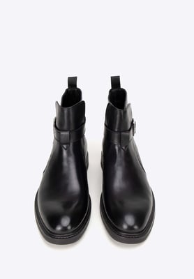 Wittchen Herren-Chelsea-Boots aus Leder mit Schnalle, Schwarz, Naturleder