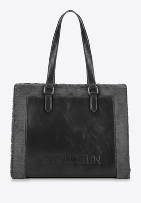 Wittchen Damen-Einkaufstasche aus Öko-Leder mit Pelzbesatz, grau