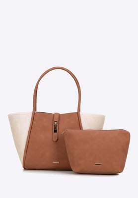 Wittchen Damen-Einkaufstasche aus Öko-Leder und Kunstpelz, beige