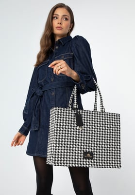Wittchen Damen-Einkaufstasche aus Baumwolle mit Jacquardmuster, schwarz-weiß