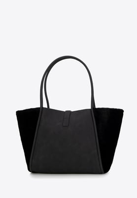 Wittchen Damen-Einkaufstasche aus Öko-Leder und Kunstpelz, schwarz