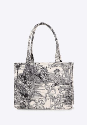 Wittchen Damen-Shopper-Tasche aus Jacquard-Stoff mit Quaste, Schwarz und Creme