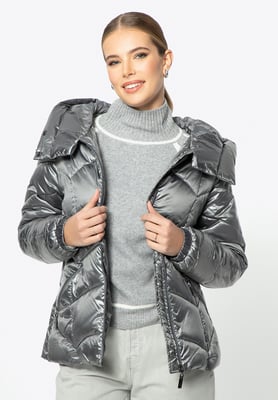 Wittchen Damen-Steppjacke aus silberfarbenem Nylon mit Zickzackmuster