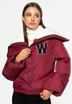 Wittchen Damen-Oversize-Jacke mit Kragen aus Kunstfell, Dunkelrot, Polyester