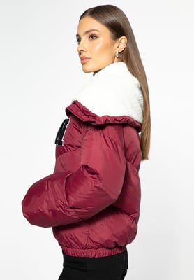 Wittchen Damen-Oversize-Jacke mit Kragen aus Kunstfell, Dunkelrot, Polyester