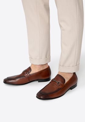 Wittchen Herren-Lederslipper mit Gürtelschnalle, Hellbraun, Naturleder