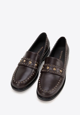 Wittchen Damen-Lederslipper mit Ziernieten, braunes Naturleder