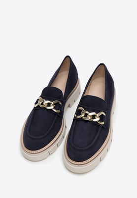 Wittchen Damen-Wildlederslipper mit Kette und Plateau, marineblaues Wildleder