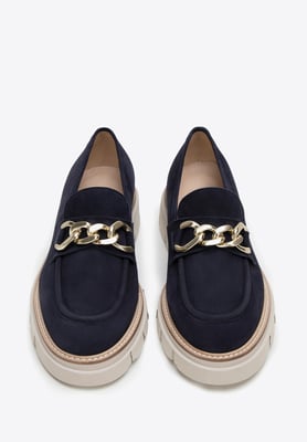Wittchen Damen-Wildlederslipper mit Kette und Plateau, marineblaues Wildleder