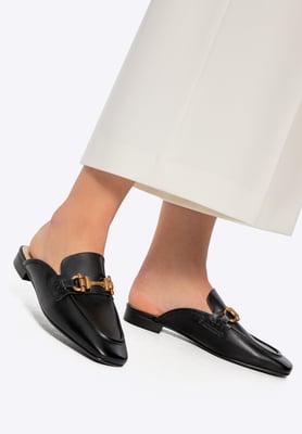 Wittchen Damen-Slipper aus Leder mit offener Ferse, Schwarz, Naturleder