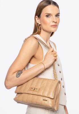 Wittchen Damen-Umhängetasche aus Öko-Leder, zwei Fächer, klein, beige