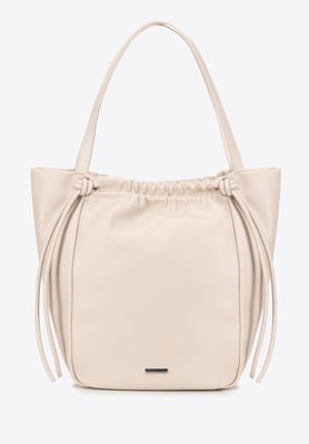 Wittchen Damen-Einkaufstasche aus Öko-Leder mit Zierbändern, beige