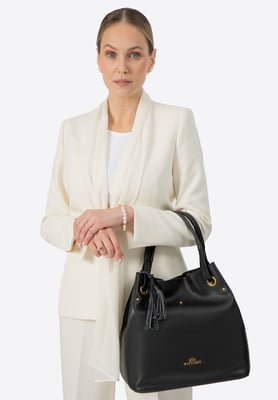 Wittchen Damen-Beuteltasche aus Leder, groß, schwarz und gold, Naturleder
