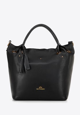 Wittchen Damen-Beuteltasche aus Leder, groß, schwarz und gold, Naturleder