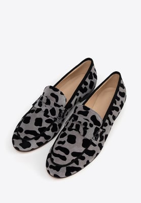 Wittchen Damen-Mokassins mit Leopardenmuster aus echtem Leder, Grau und Schwarz