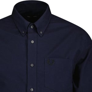 Fred Perry - Hemd für Herren, Markentasche, Oxford-Stil, Langärmlig (Dunkelblau)