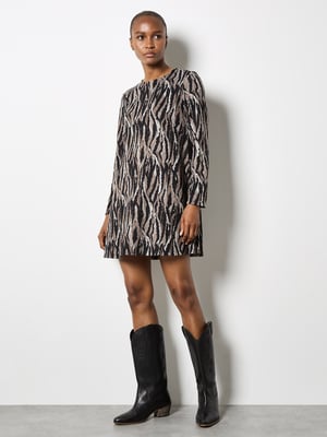 Apricot Zebra-Strick-Mini-Kleid