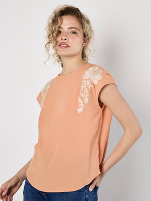 Apricot Blumenbesticktes Kreppoberteil