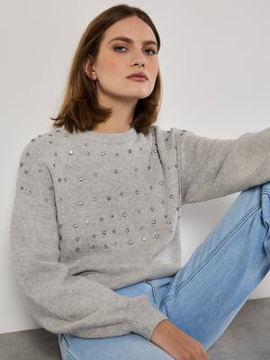 Apricot Mit Edelsteinen besetzter Pullover