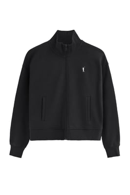 Sweatshirt schwarz mit hohem Kragen, ganzem Reißverschluss und Rigby Go-Logo