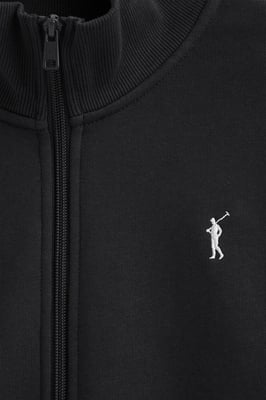 Sweatshirt schwarz mit hohem Kragen, ganzem Reißverschluss und Rigby Go-Logo