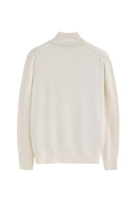 Pullover ecru aus Wollgemisch mit halbem Reißverschluss und gesticktem Rigby Go-Logo