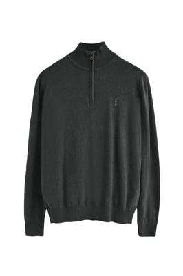 Pullover dunkelgrau meliert aus Wollgemisch mit halbem Reißverschluss und gesticktem Rigby Go-Logo