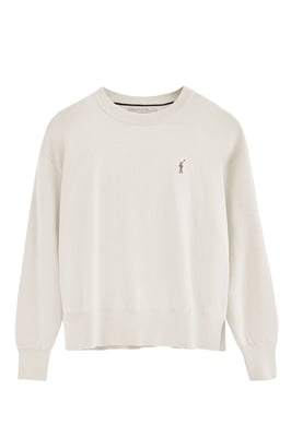 Pullover ecru mit Rundhalskragen aus Wollgemisch mit gesticktem Rigby Go-Logo