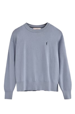 Pullover hellblau mit Rundhalskragen aus Wollgemisch mit gesticktem Rigby Go-Logo