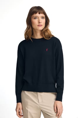 Pullover marineblau mit Rundhalskragen aus Wollgemisch mit gesticktem Rigby Go-Logo