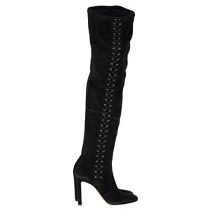 Jimmy Choo Marie 100 Knielange Stiefel aus schwarzem Wildleder