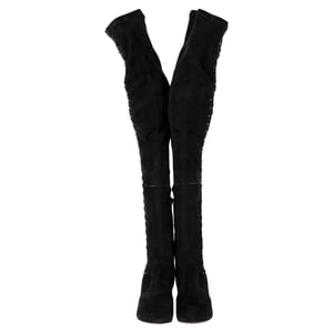Jimmy Choo Marie 100 Knielange Stiefel aus schwarzem Wildleder