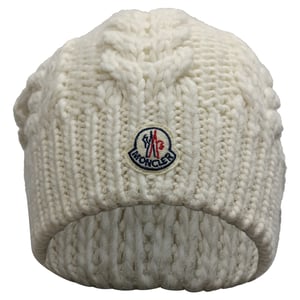 Moncler Mütze mit Bommel aus weißer Wolle