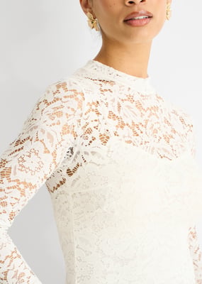Weißes Stretch-Spitzen-Bodycon-Minikleid mit Schnürung an der Vorderseite