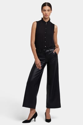 Vegane Stretch Sculpt-Her™ Leder Weite Beinform Hose | Schwarz