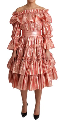 Metallisches Midi-Kleid mit Rüschendesign