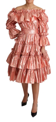 Metallisches Midi-Kleid mit Rüschendesign