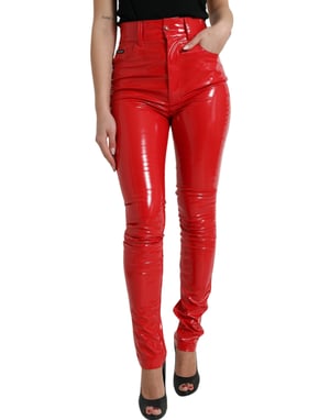 Hochgeschnittene Vinylhose Rot