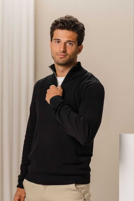 Pullover mit halbem Reißverschluss – Schwarz