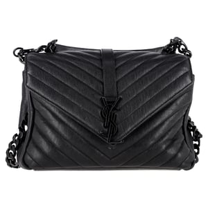 Saint Laurent Chevron Stepptasche, mittelgroß, College-Henkeltasche aus schwarzem Leder