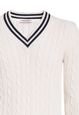 Pullover Basic-Pullover Mit V-Ausschnitt Und Zopfmuster