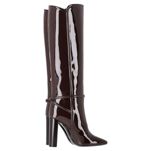 Saint Laurent Jane Knief hohe Stiefel aus braunem Lackleder