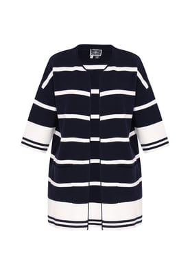 Dreimaster Strickjacke Frauen Marineblau, weiße Streifen