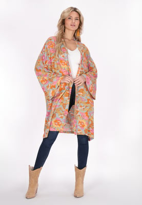 usha Kimono Frauen steingrau mehrfarbig