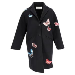 Valentino Schmetterlings-Applikation Mantel aus schwarzer Wolle