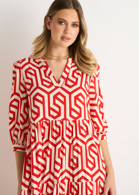 Rotes Geo Print Smock Maxikleid